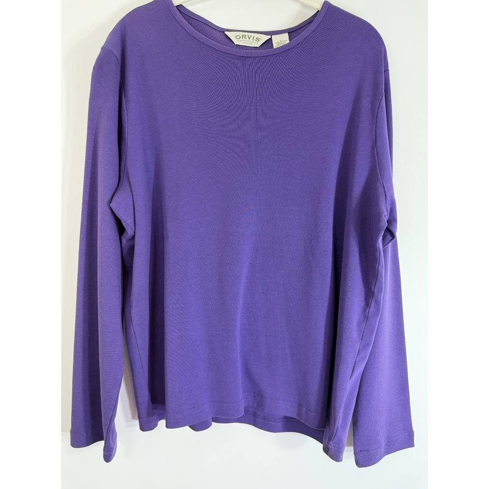 Orvis Pullover Blouse Womens Large Purple Cotton Soft Long Sleeves Crew Neck
